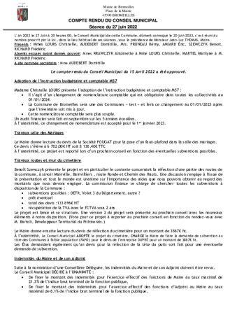 27-06-2022 Compte rendu du conseil municipal