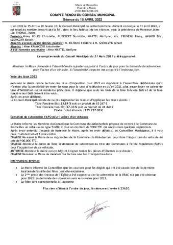 15-04-2022 Compte rendu du conseil municipal